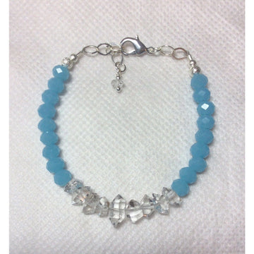 Tristen Fashion Bracelets Blue with diamond Caribbean Blue or Pink Chalcedony and Herkimer Diamond Bracelets-HANDMADE with love! 925 Silver Clasp